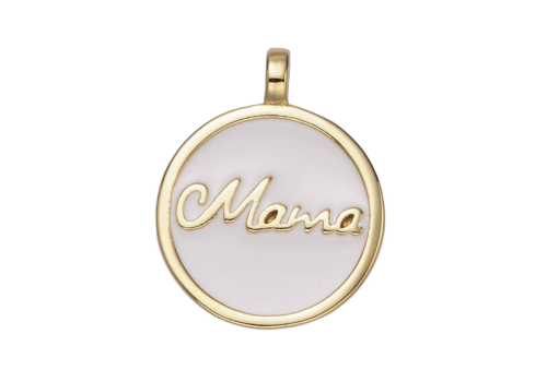 24K Gold Filled "Mama" Script White Enamel Round Medallion Charm