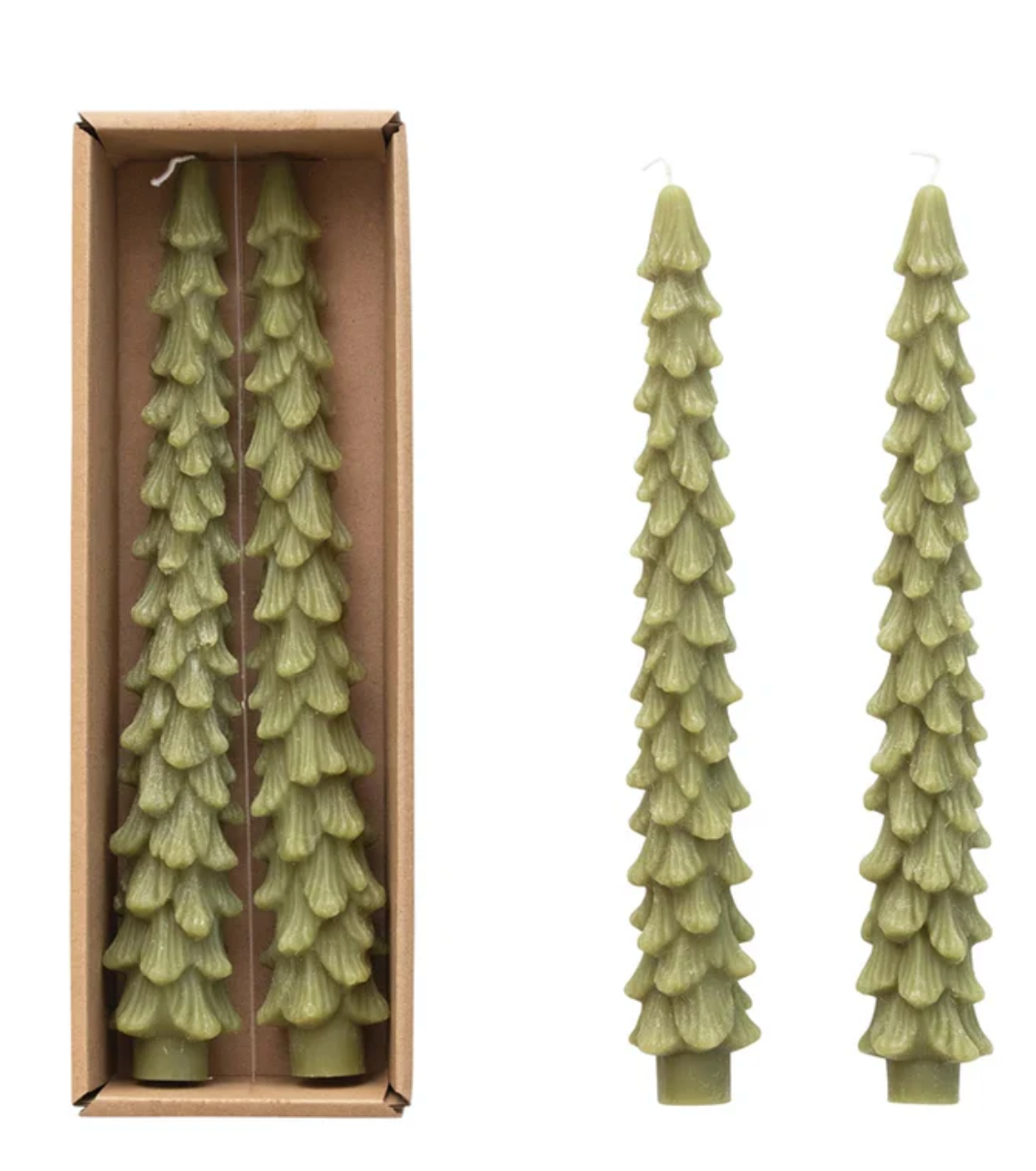 Set of 2 Tree Shaped Candles Tapers - Cedar Green