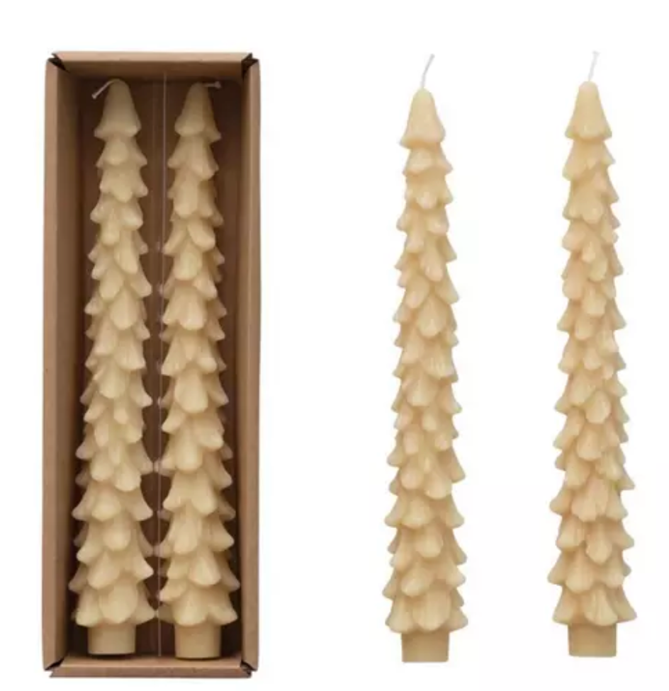 Set of 2 Tree Shaped Candles Tapers - Eggnog