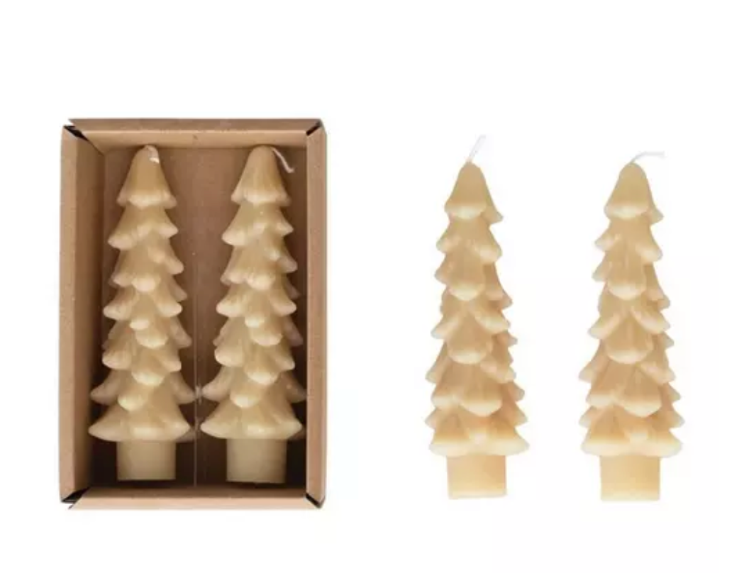 Set of 2 Tree Shaped Candles Tapers - Eggnog