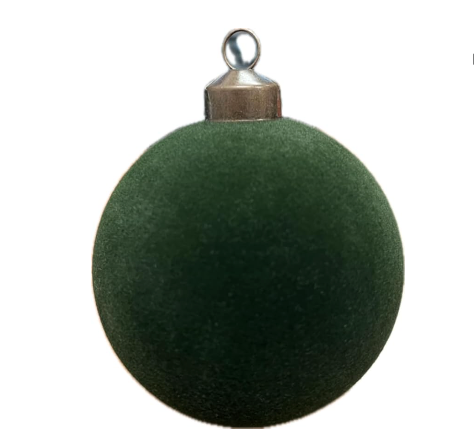 Dark Green Flocked Round Christmas Ornaments - Medium (Pack of 8)
