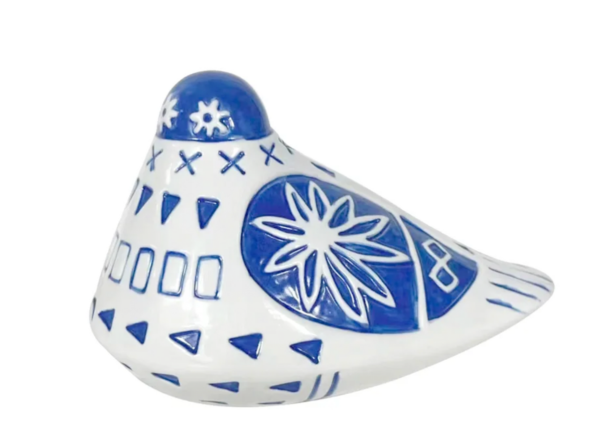 Blue Ceramic Tonala Bird Figurine 7.5"