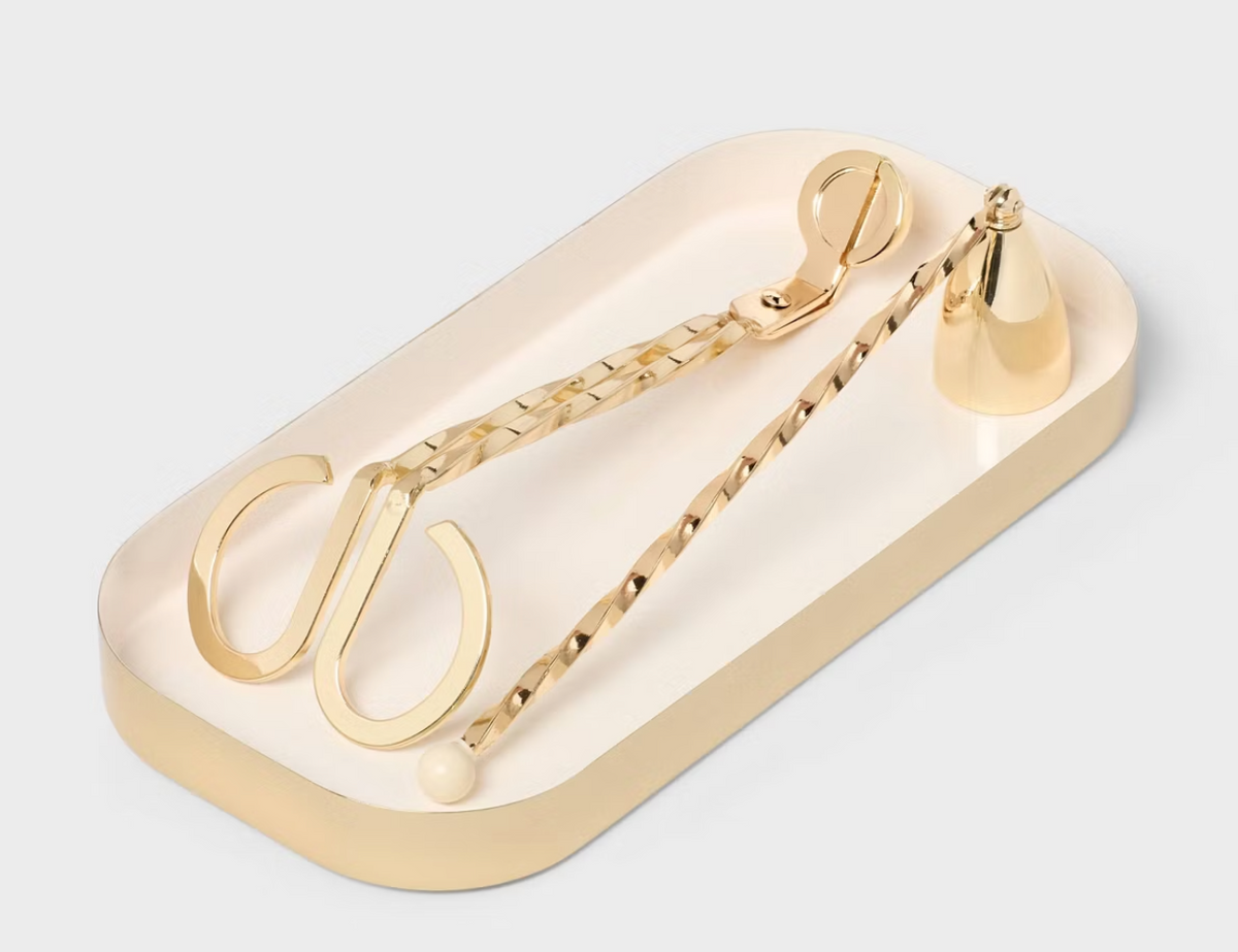 3pc Candle Care Set Gold + Cream