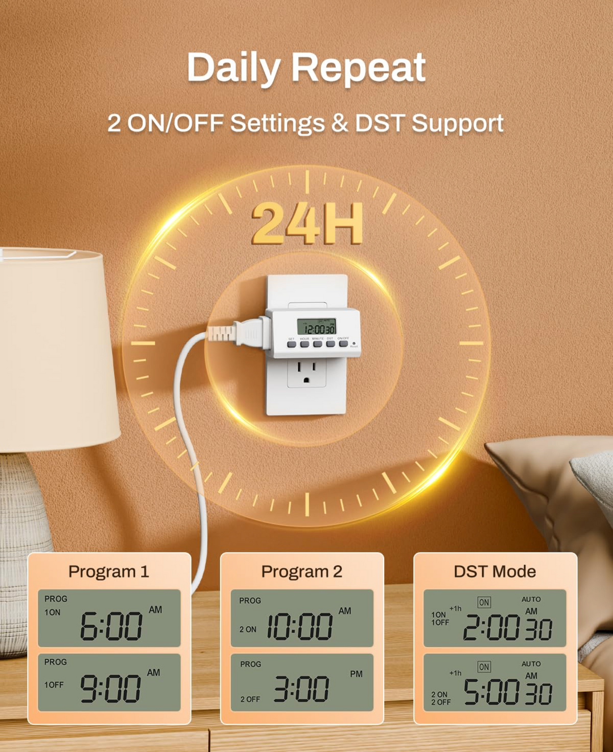 BN-LINK Indoor 24H Programmable Digital Timer Outlet, Slim 1 Outlet, 2 Pack