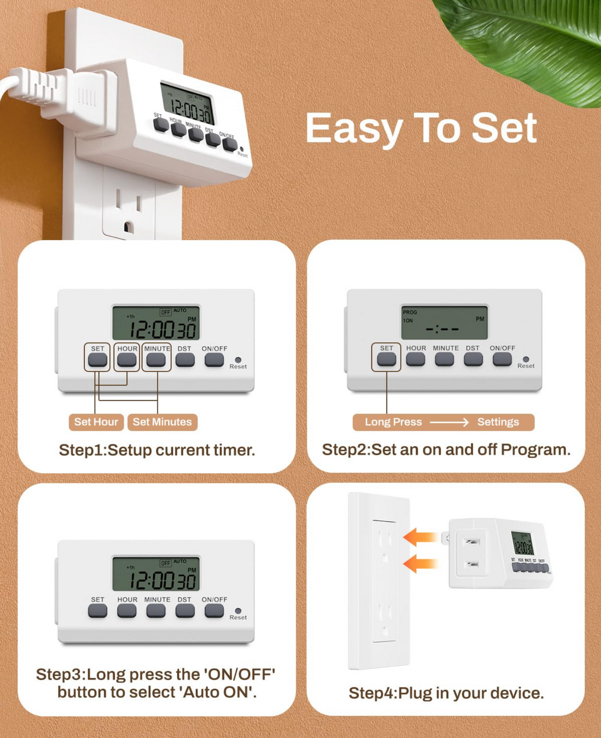 BN-LINK Indoor 24H Programmable Digital Timer Outlet, Slim 1 Outlet, 2 Pack
