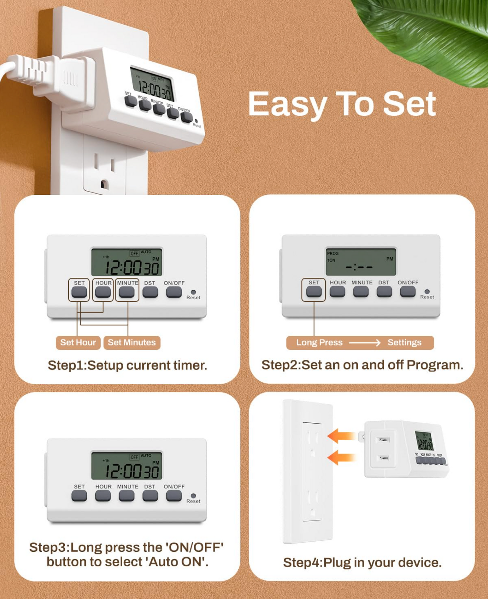 BN-LINK Indoor 24H Programmable Digital Timer Outlet, Slim 1 Outlet, 2 Pack
