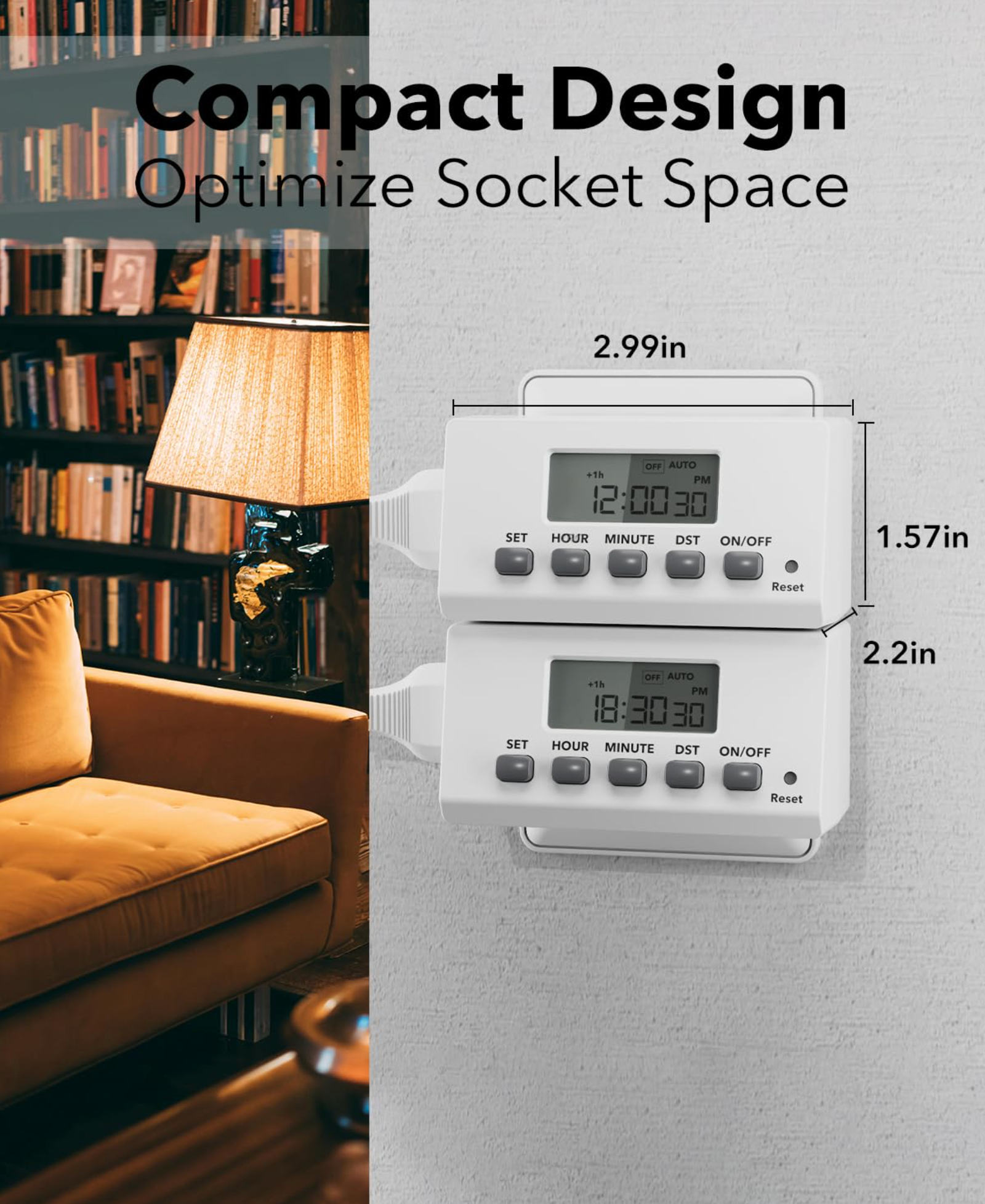 BN-LINK Indoor 24H Programmable Digital Timer Outlet, Slim 1 Outlet, 2 Pack