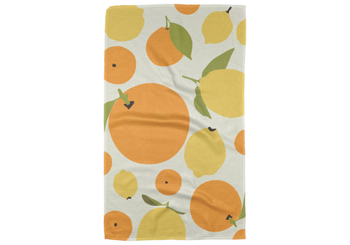 Sunny Lemons and Oranges Geometry Tea Towel
