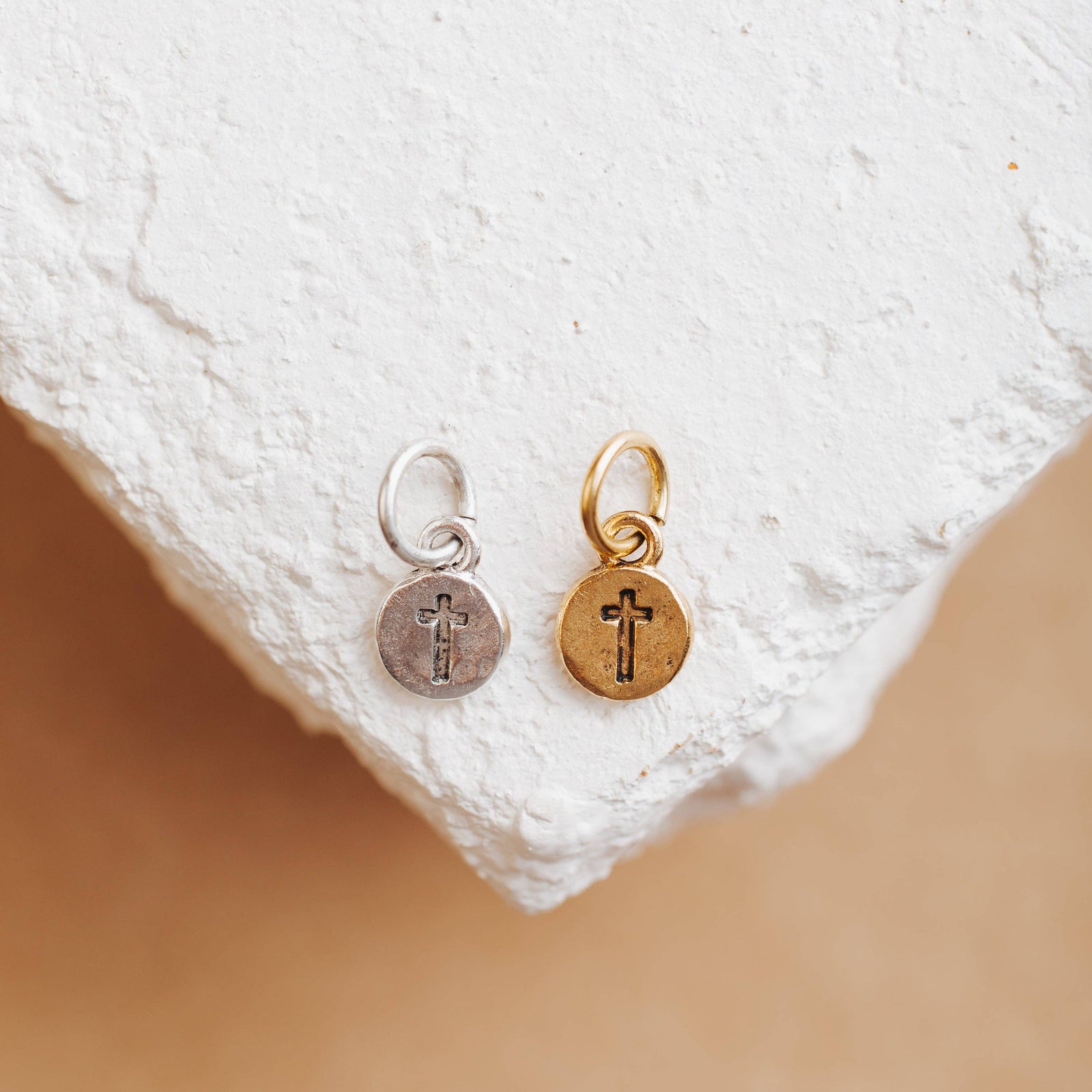 handmade Itsy Cross Metal Charm: Antique Gold