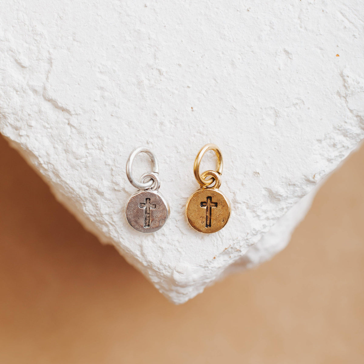 Handmade Itsy Cross Metal Charm: Antique Silver