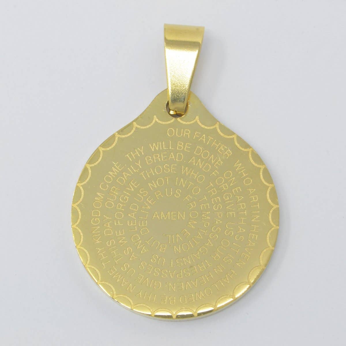 24K Gold Filled Double Sided Serenity & Lord's Prayer Stainless Steel Medallion Pendant - Small