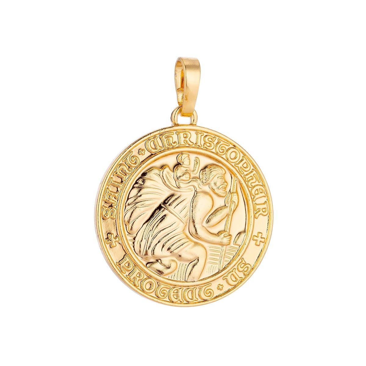 24K Gold Filled Saint Christopher Protect Us Medallion Coin Pendant Charm