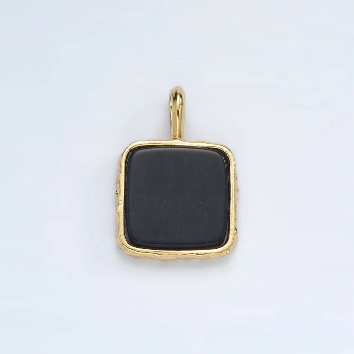 24K Gold Filled Square Natural Gemstone Foil Pendant: Onyx