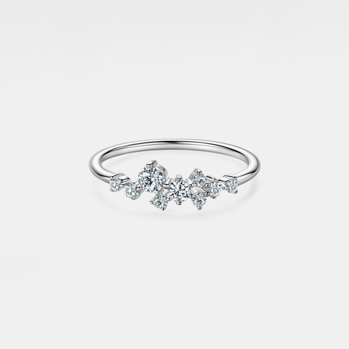 Moissanite Star Cluster Wedding Ring in 925 Sterling Silver: Silver / 7 1/2 US