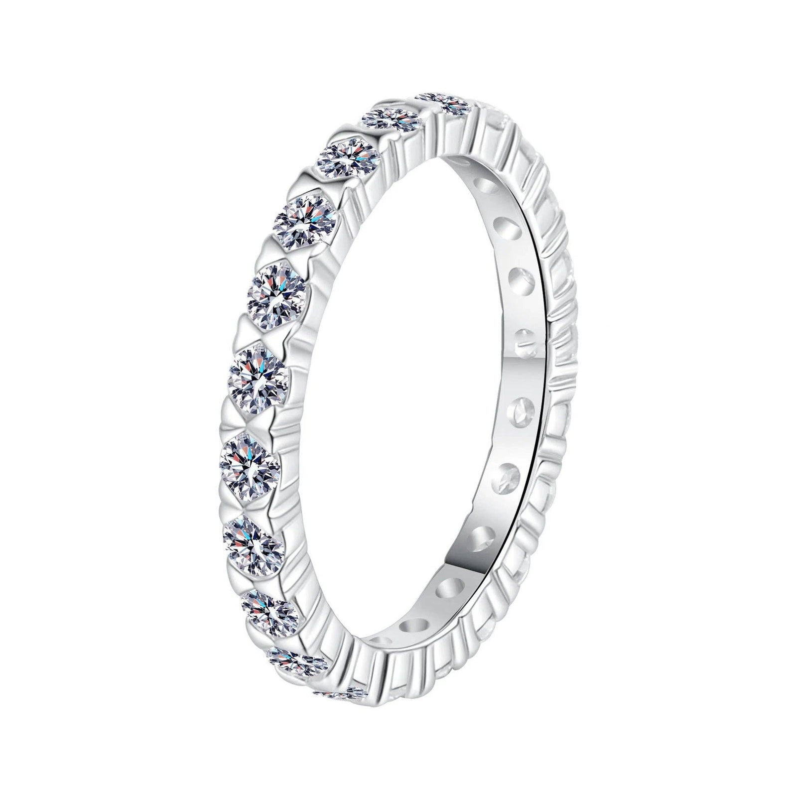 Moissanite Shared Prong Stacking Ring in 925 Sterling Silver: 7 3/4 US/CA