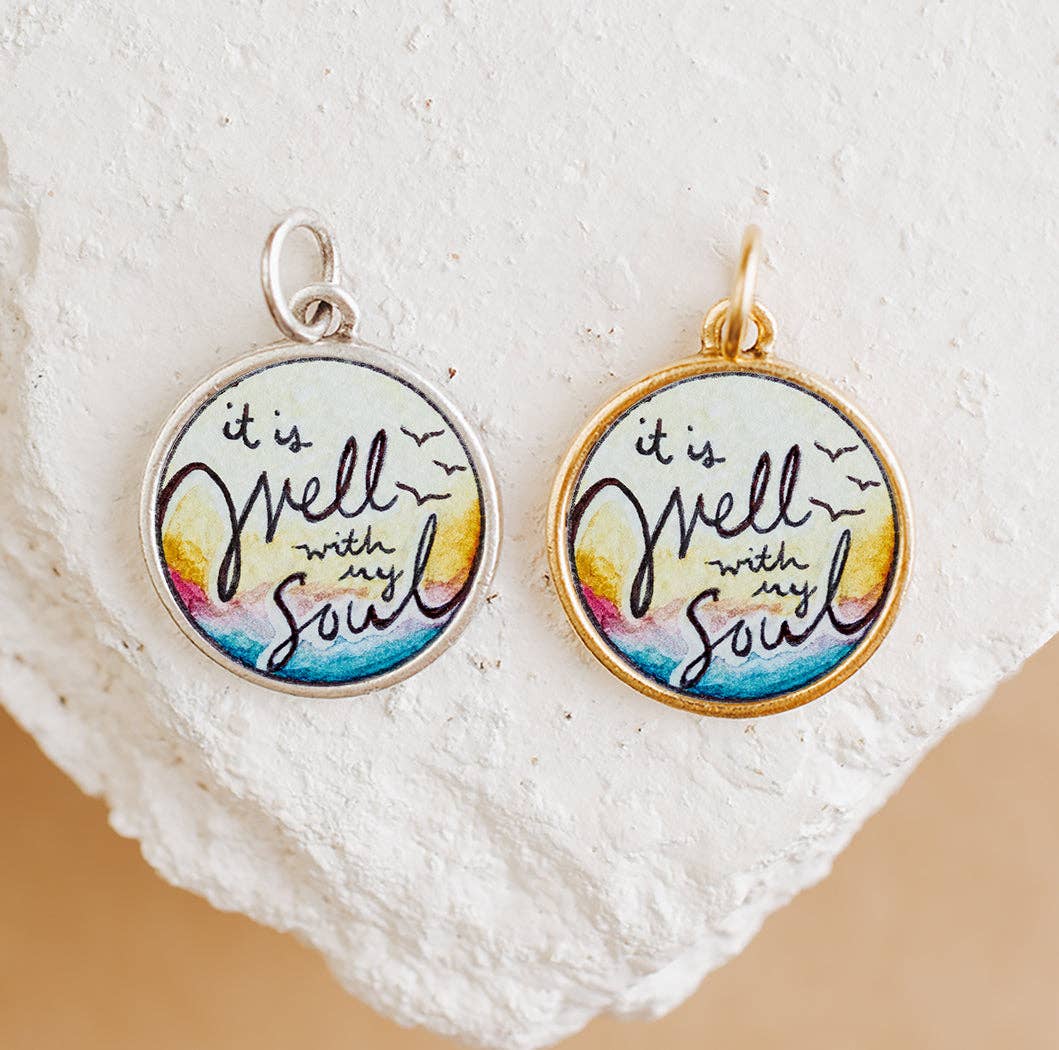 It Is Well Pendant Charm: Antique Gold / Small