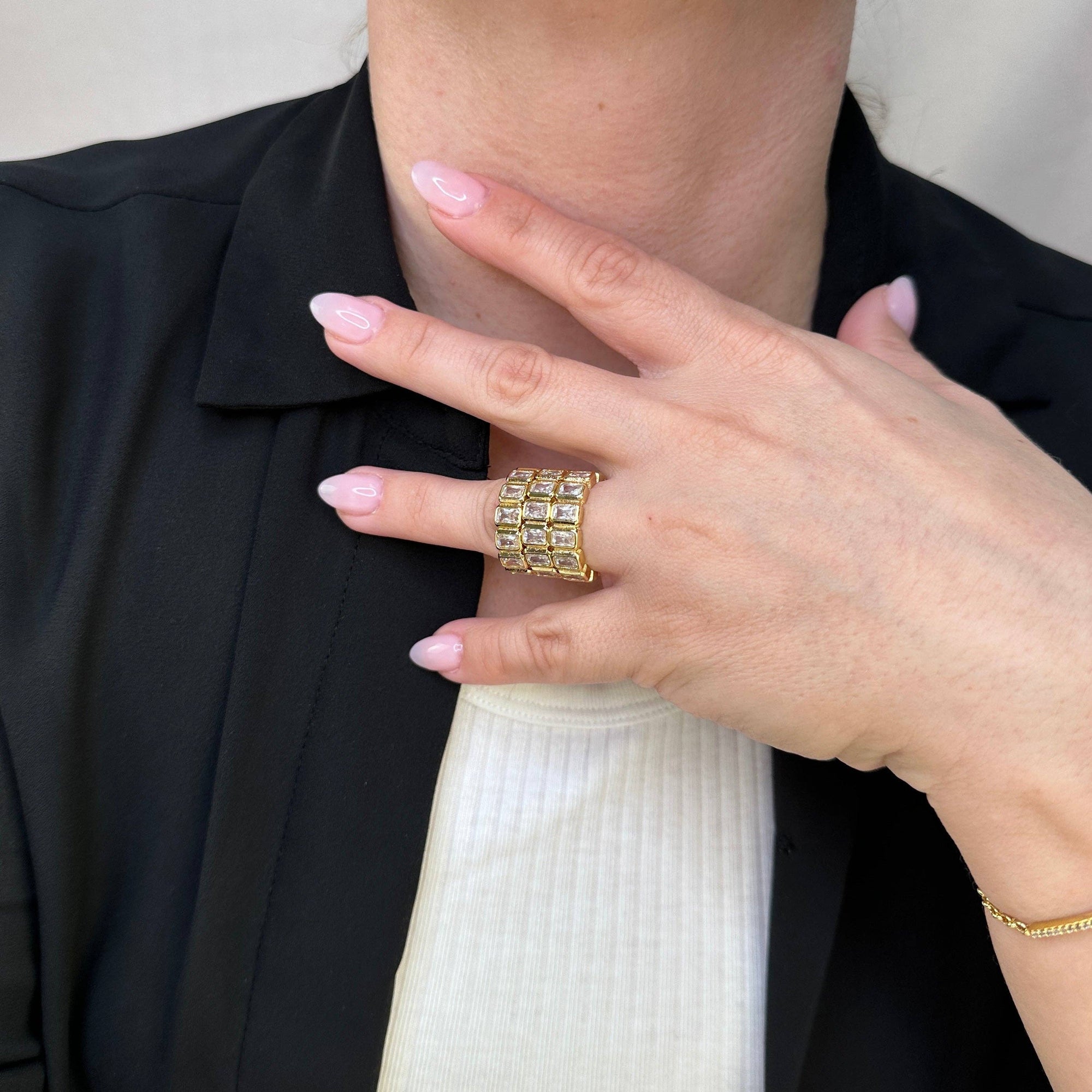 18k Gold Filled  Chunky CZ  Eternity Band Ring: 6.5