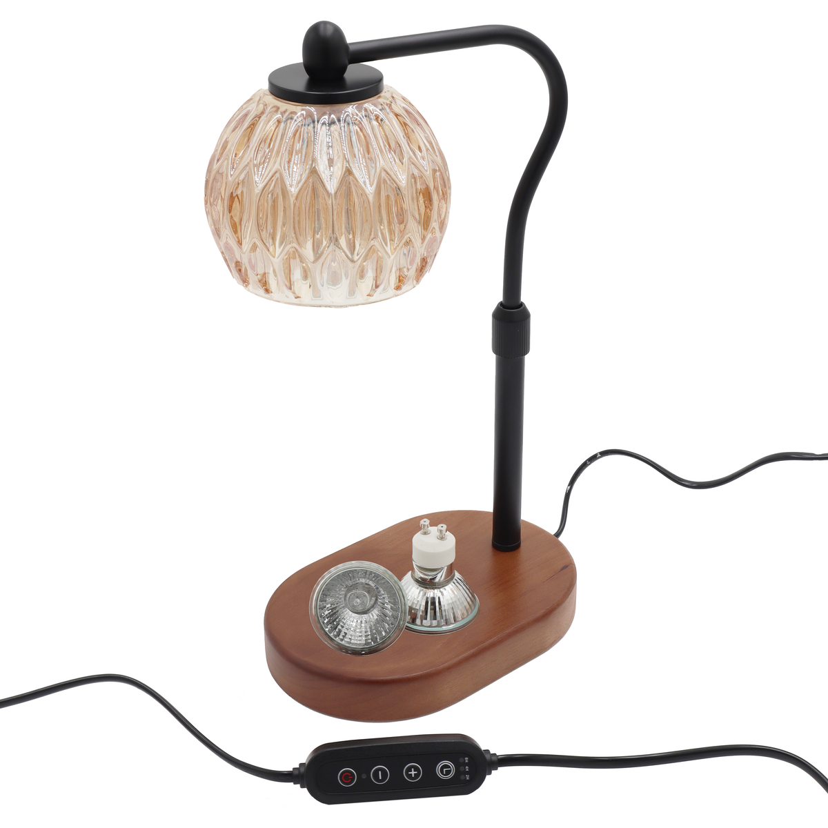 Candle Warmer Lamp - Crystal Glass &amp; Wood Base - Black