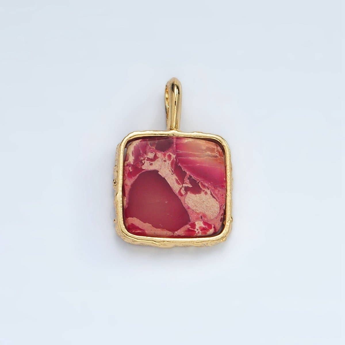 24K Gold Filled Square Natural Gemstone Foil Pendant: Rhodochrosite