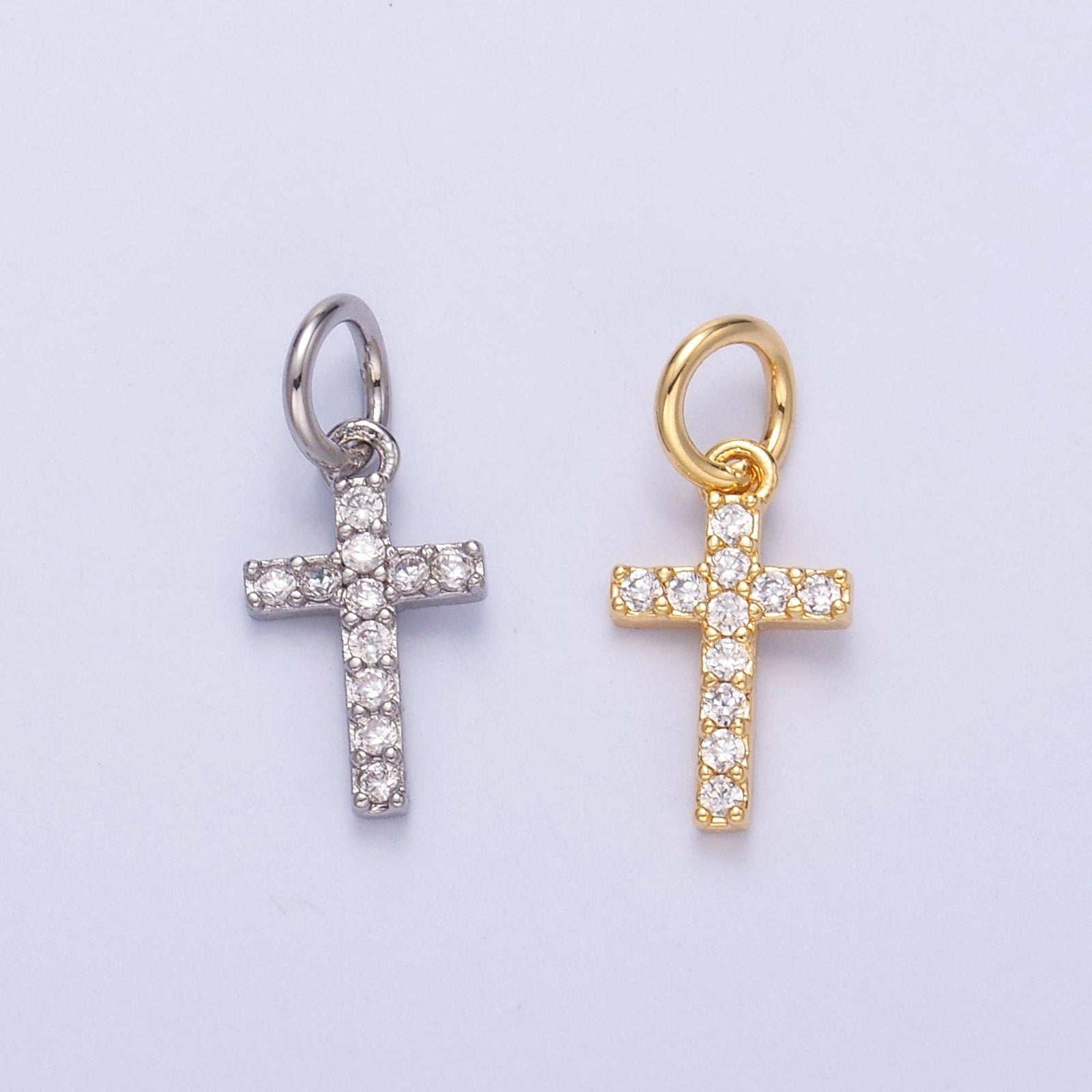 24K Gold Filled Micro Paved CZ Religious Cross Charm in Gold & Silver | N006: SILVER