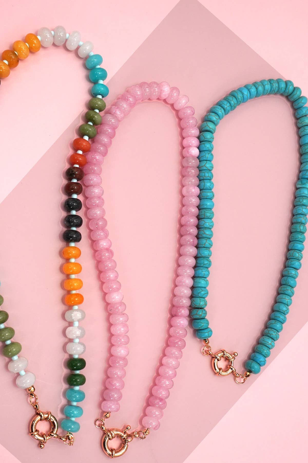 NATURAL STONE CHARM  SPRING CLASP BEADED NECKLACE | 40NK9461: MULTI