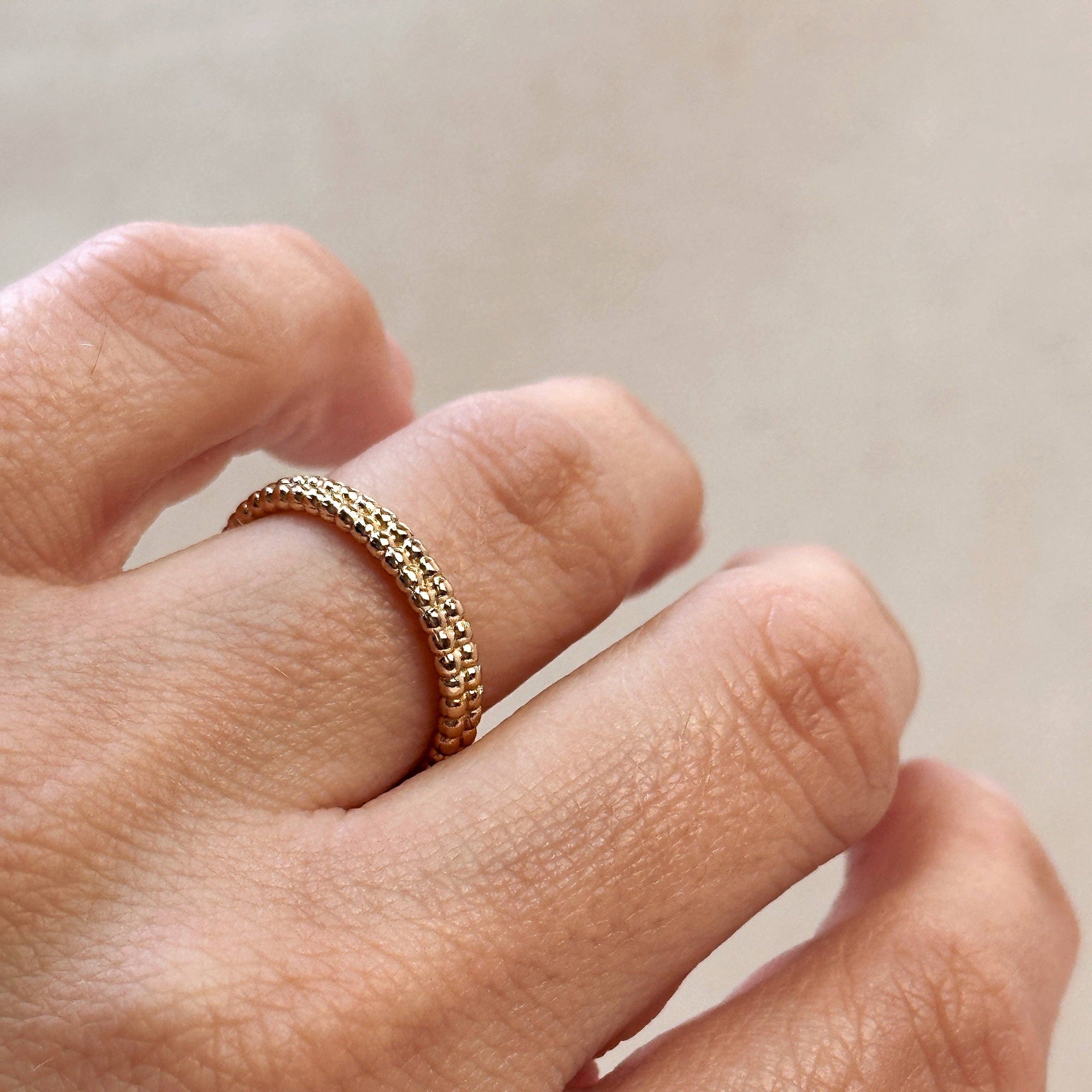18k Gold Filled Double Beaded Band Ring: 8
