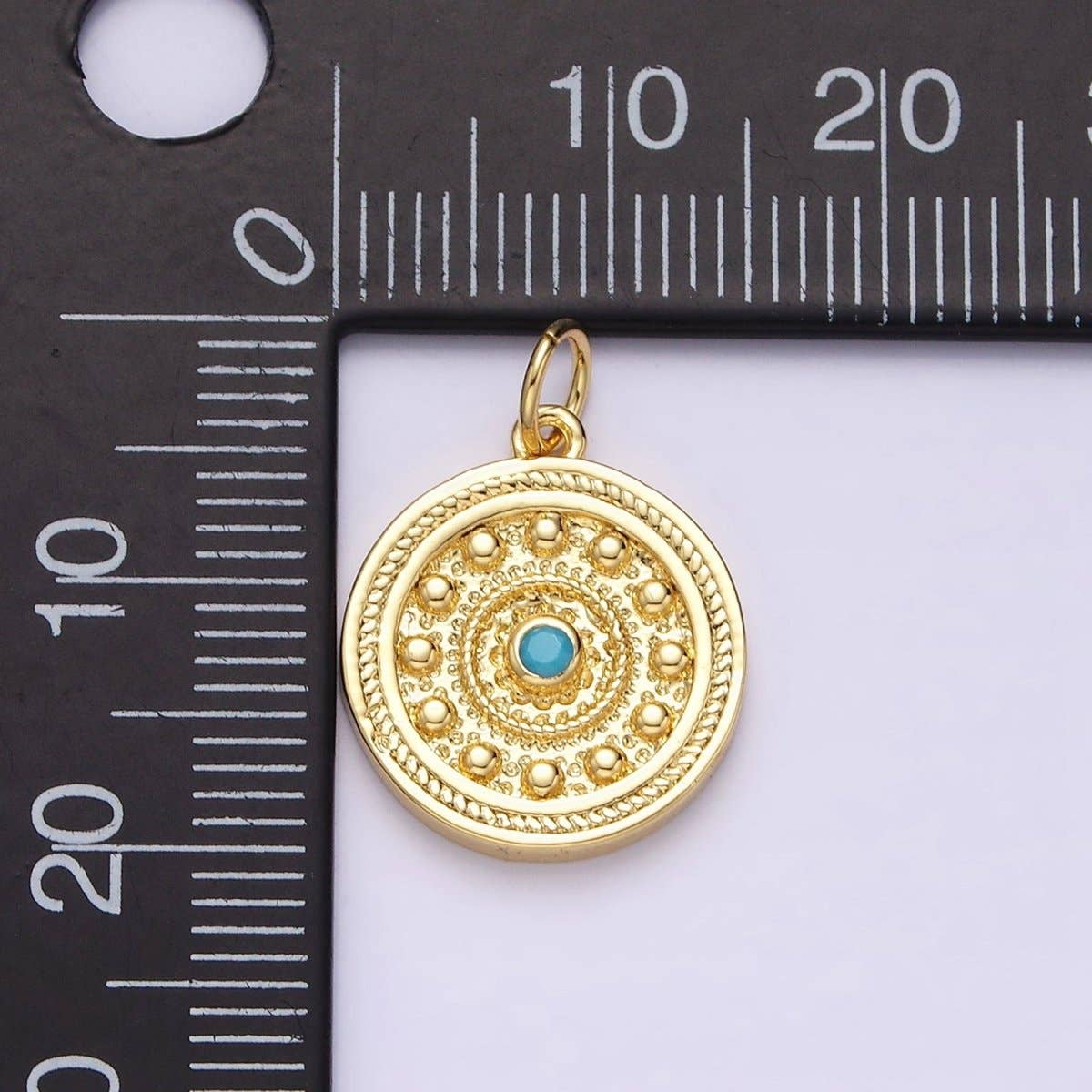 14K Gold Filled Turquoise Beaded Bubble Hammered Braided Round Charm
