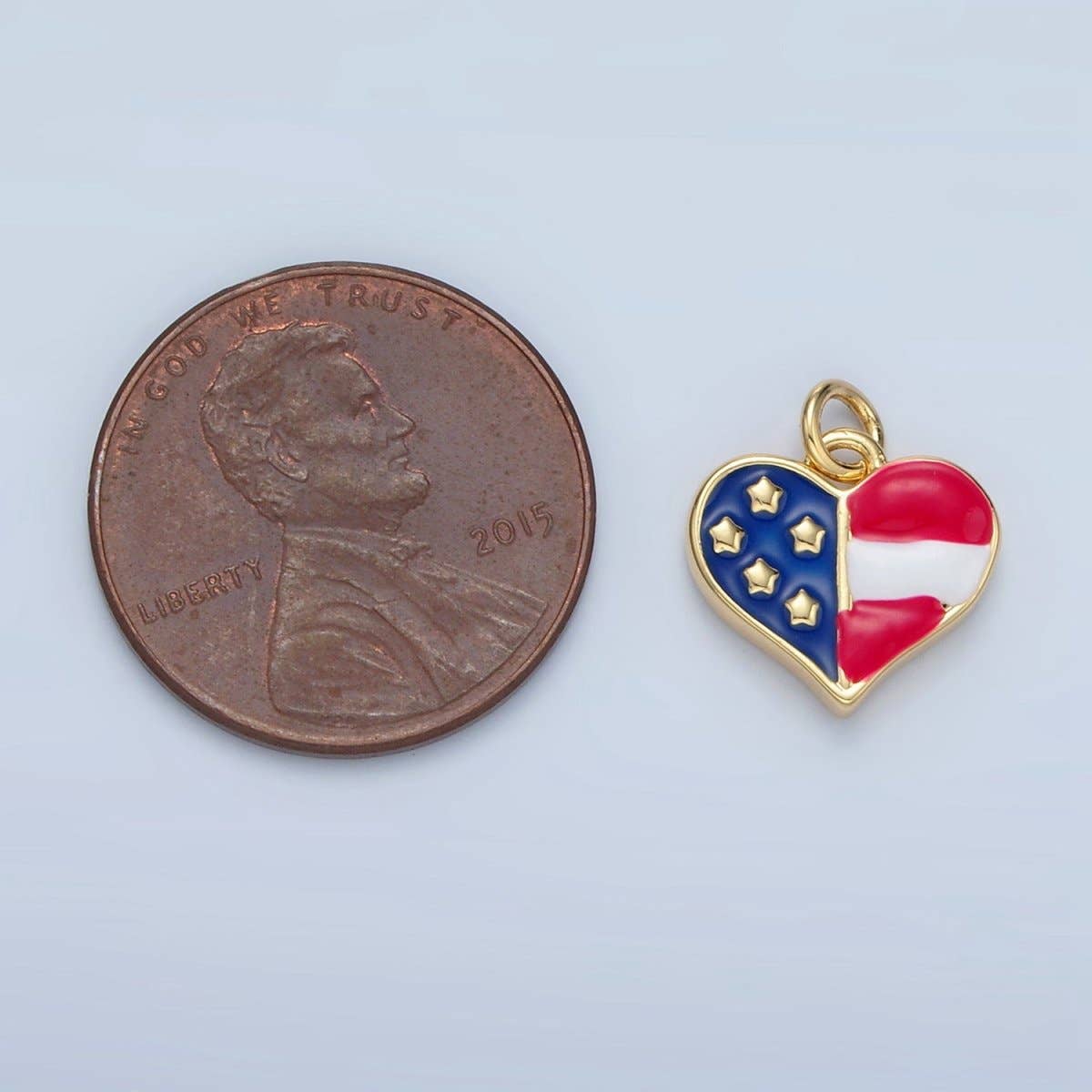 24K Gold Filled 11mm America Flag Enamel Heart Charm in Gold & Silver | N804: Silver