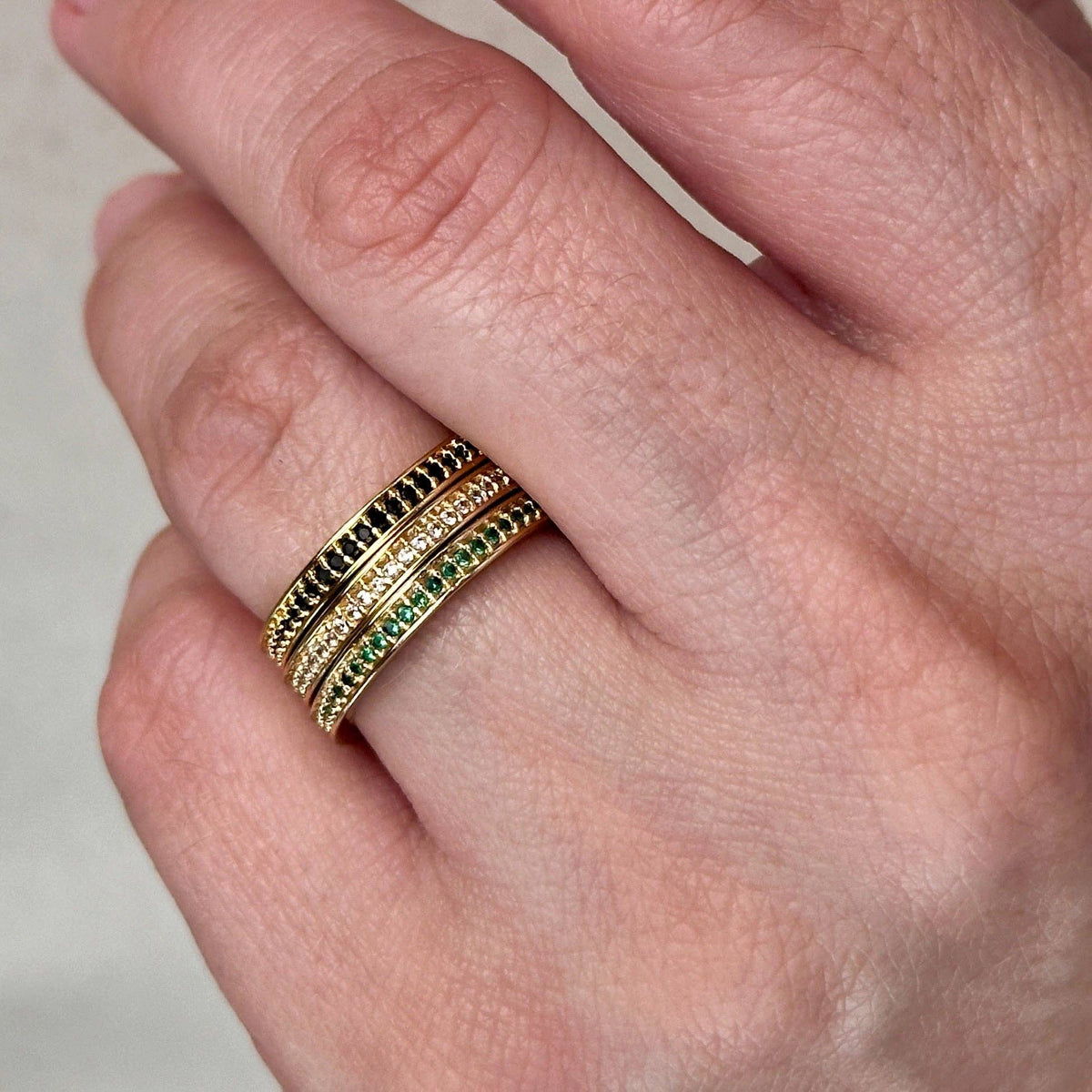 18k Gold Filled Eternity CZ Band Ring: Black