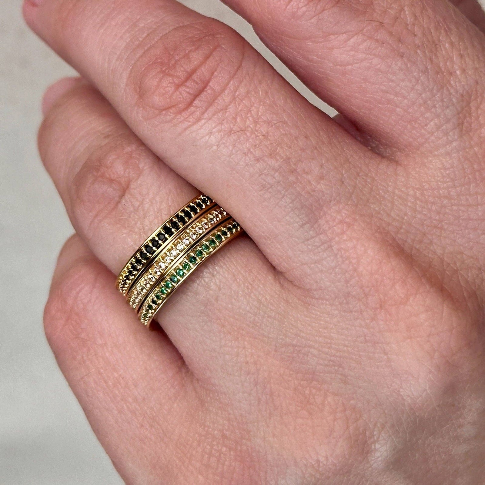 18k Gold Filled Eternity CZ Band Ring: Black