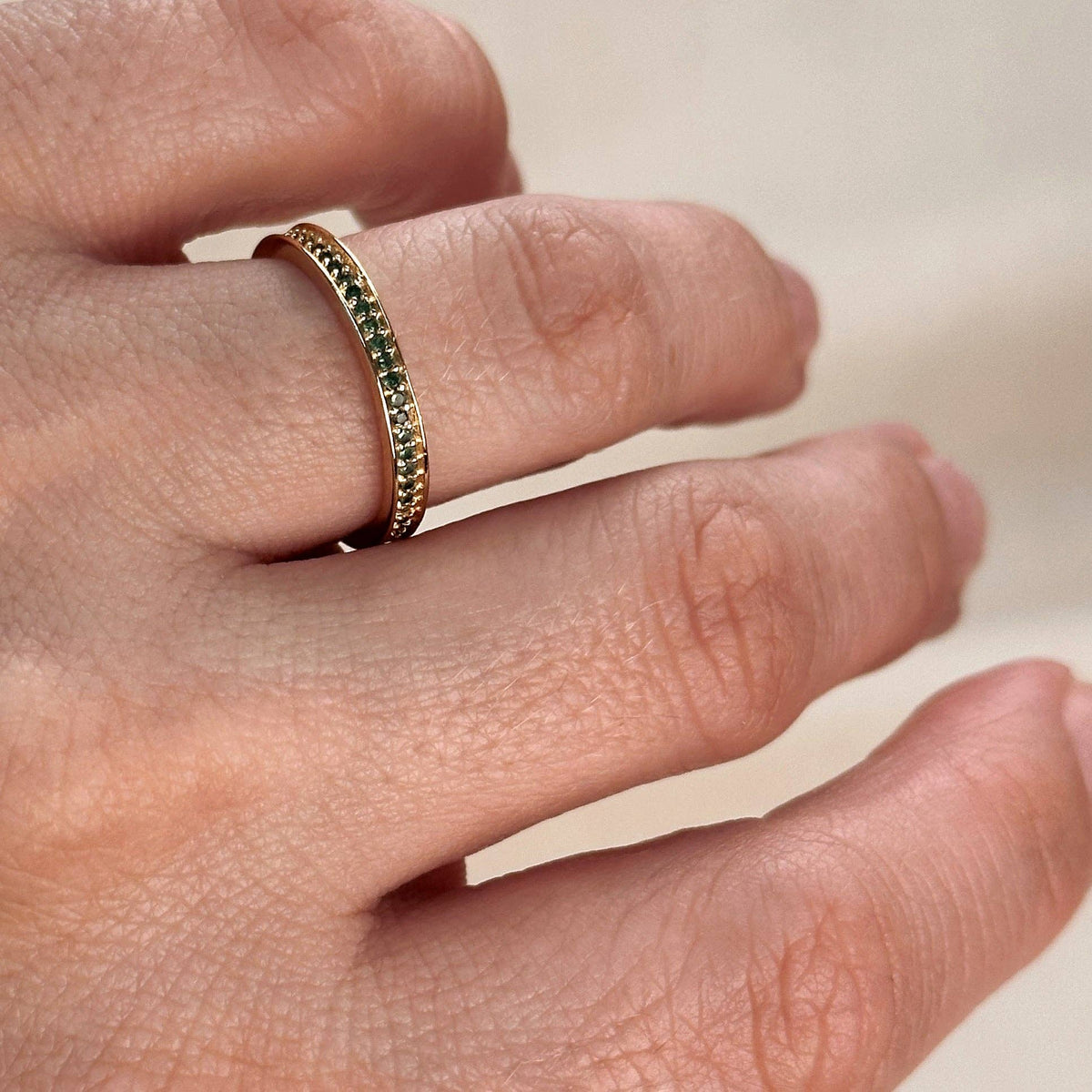 18k Gold Filled Eternity CZ Band Ring: Emerald