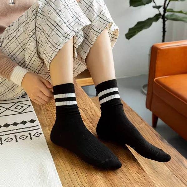WOMAN STRIPE HALF CREW THROWBACK COTTON SOCKS | 40S02076: White