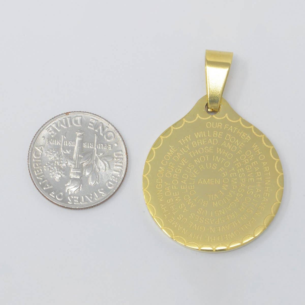 24K Gold Filled Double Sided Serenity & Lord's Prayer Stainless Steel Medallion Pendant - Medium
