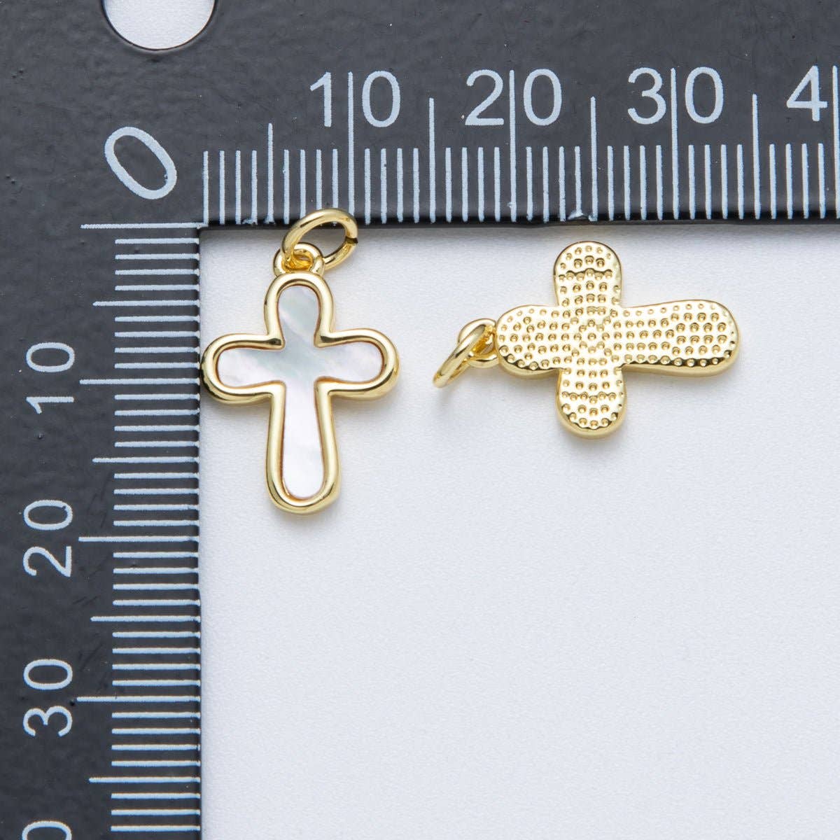 14K Gold Filled 17.2mm Shell Pearl Minimalist Religious Cross Charm