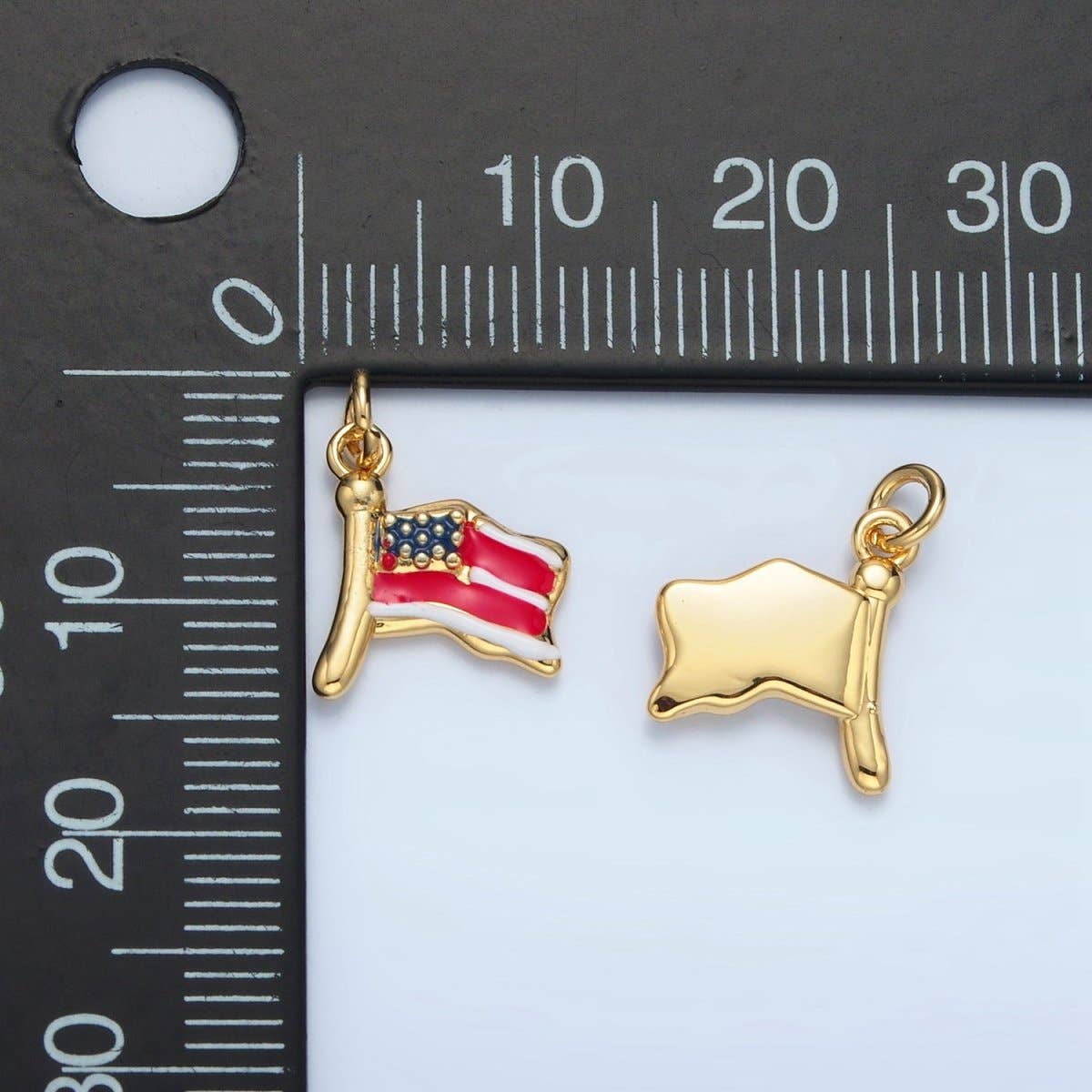 24K Gold Filled 12.5mm United States of America USA Flag Charm in Gold & Silver | N770: Gold