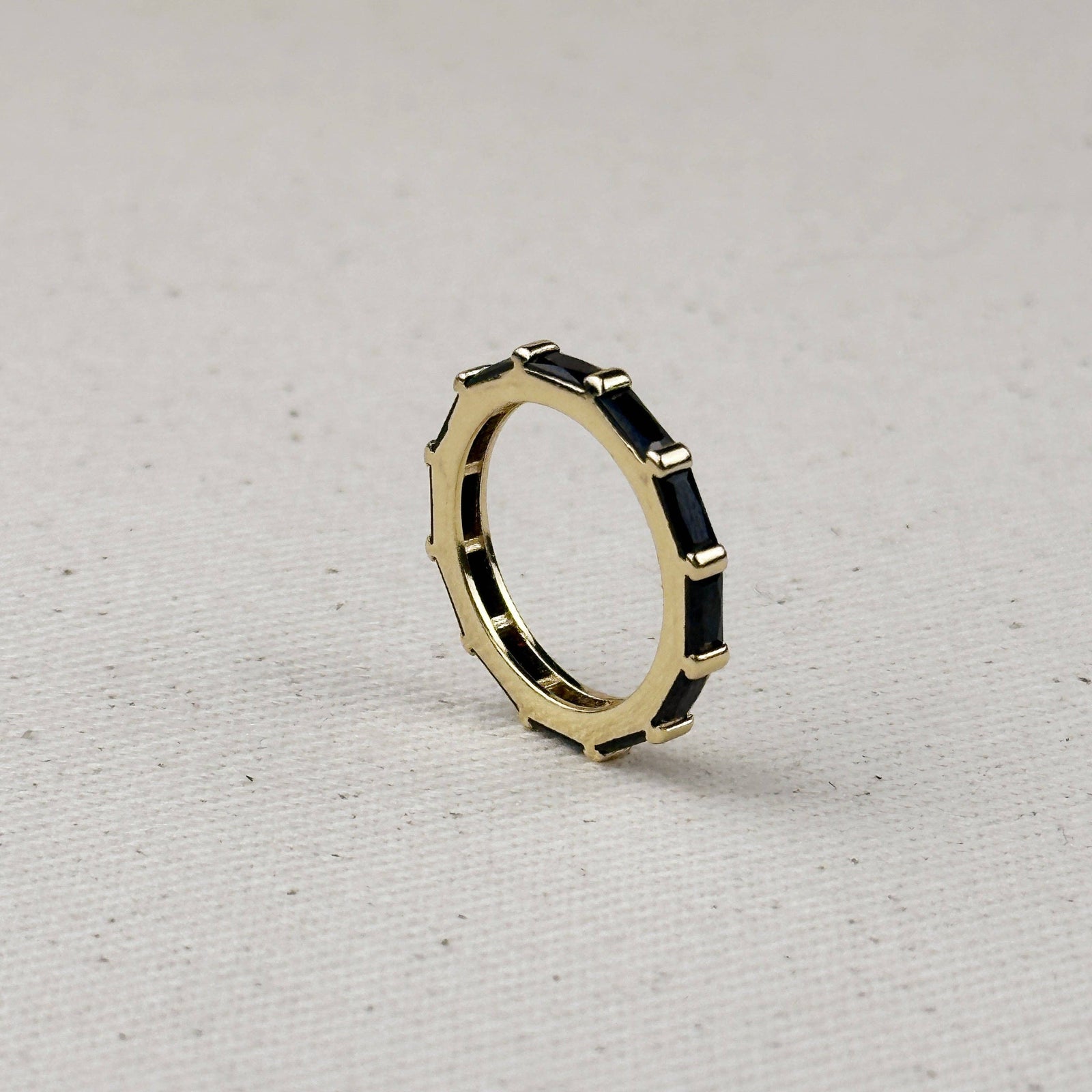 18k Gold Filled Baguette CZ Band Ring: Black