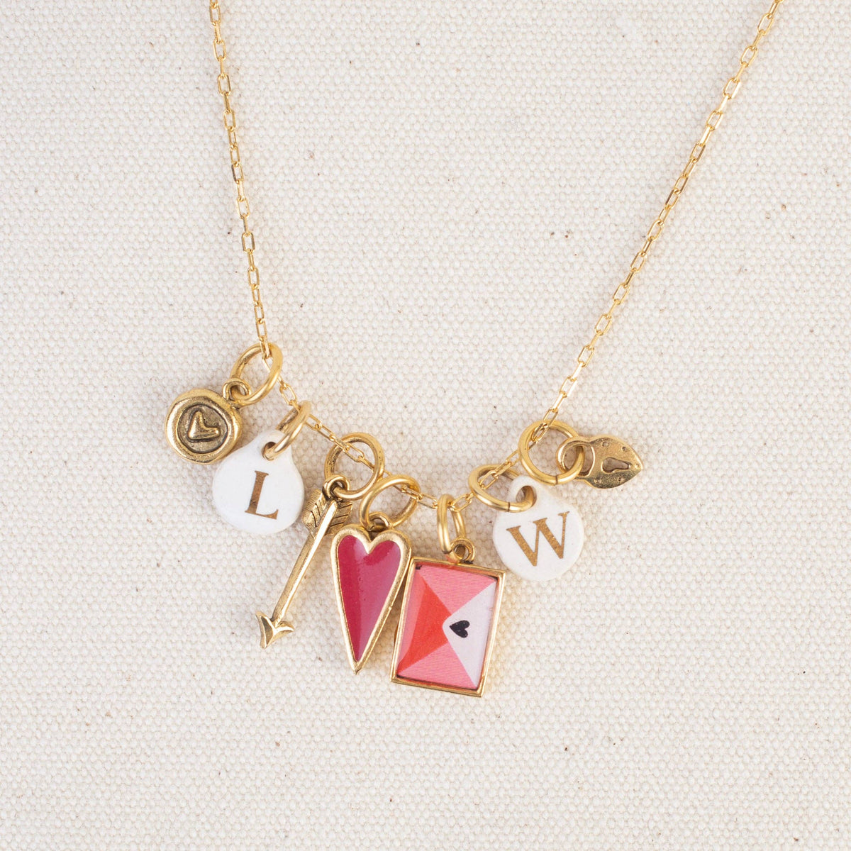 Red Berry Heart Charm: Antique Silver