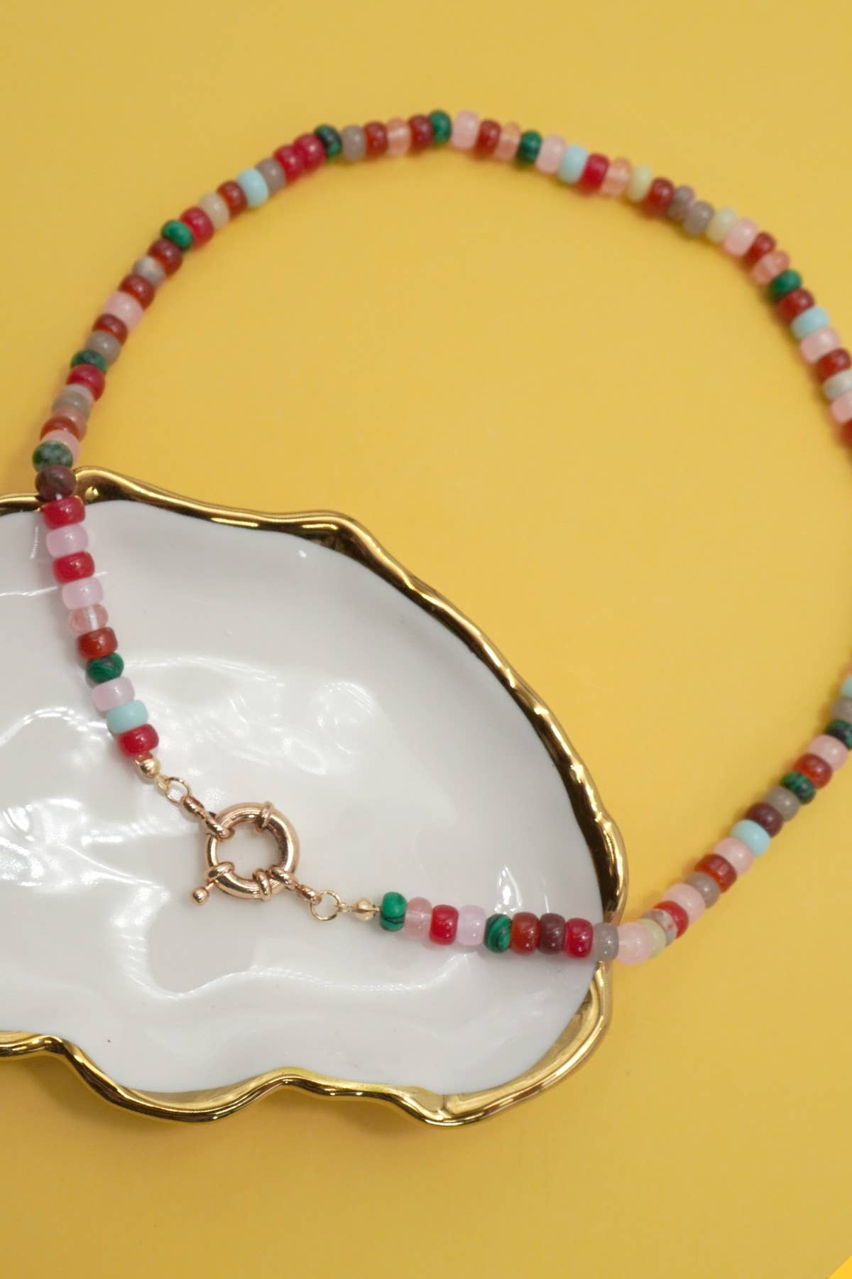 NATURAL STONE CHARM  SPRING CLASP BEADED NECKLACE | 40NK9467: B