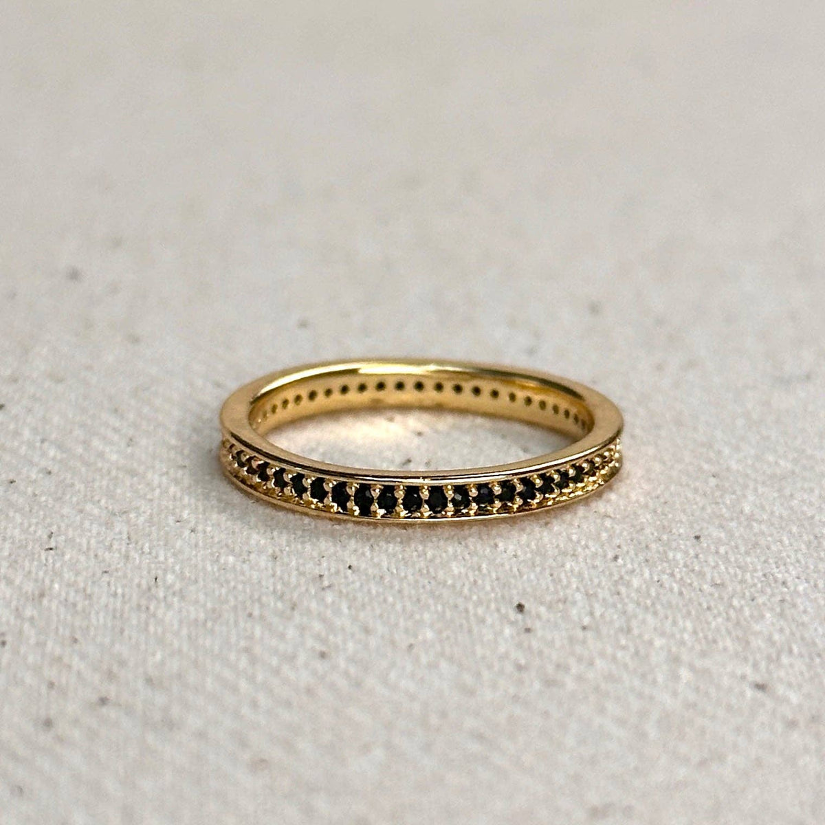 18k Gold Filled Eternity CZ Band Ring: Black