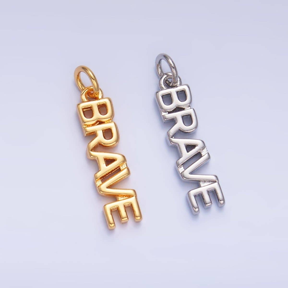 16K Gold Filled "BRAVE" Script Charm in Gold & Silver | W317: Gold