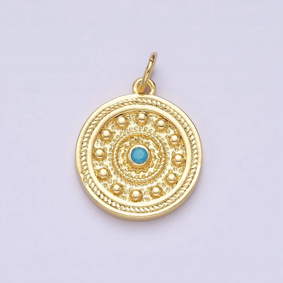 14K Gold Filled Turquoise Beaded Bubble Hammered Braided Round Charm