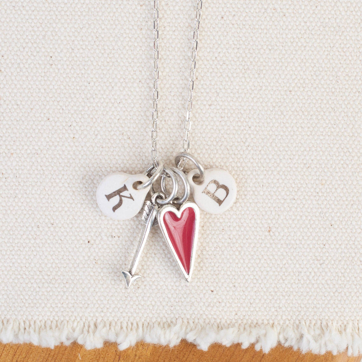 Red Berry Heart Charm: Antique Gold