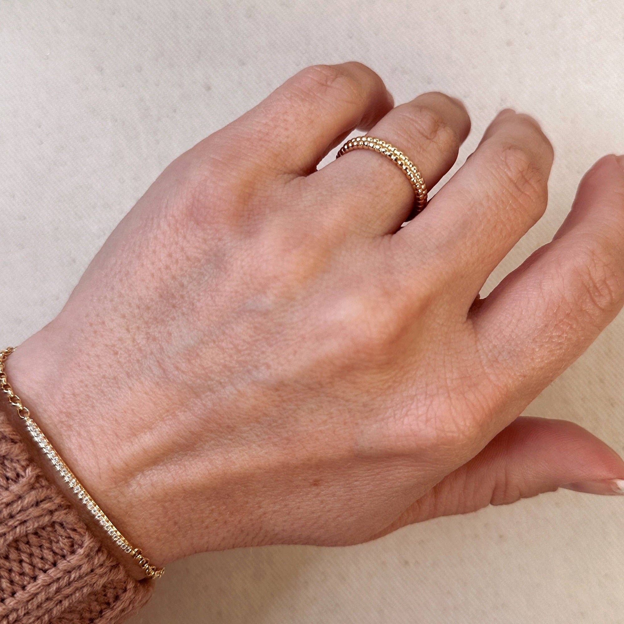 18k Gold Filled Double Beaded Band Ring: 8