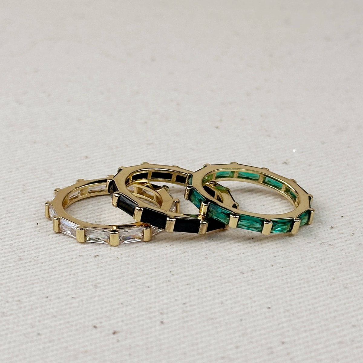 18k Gold Filled Baguette CZ Band Ring: Emerald