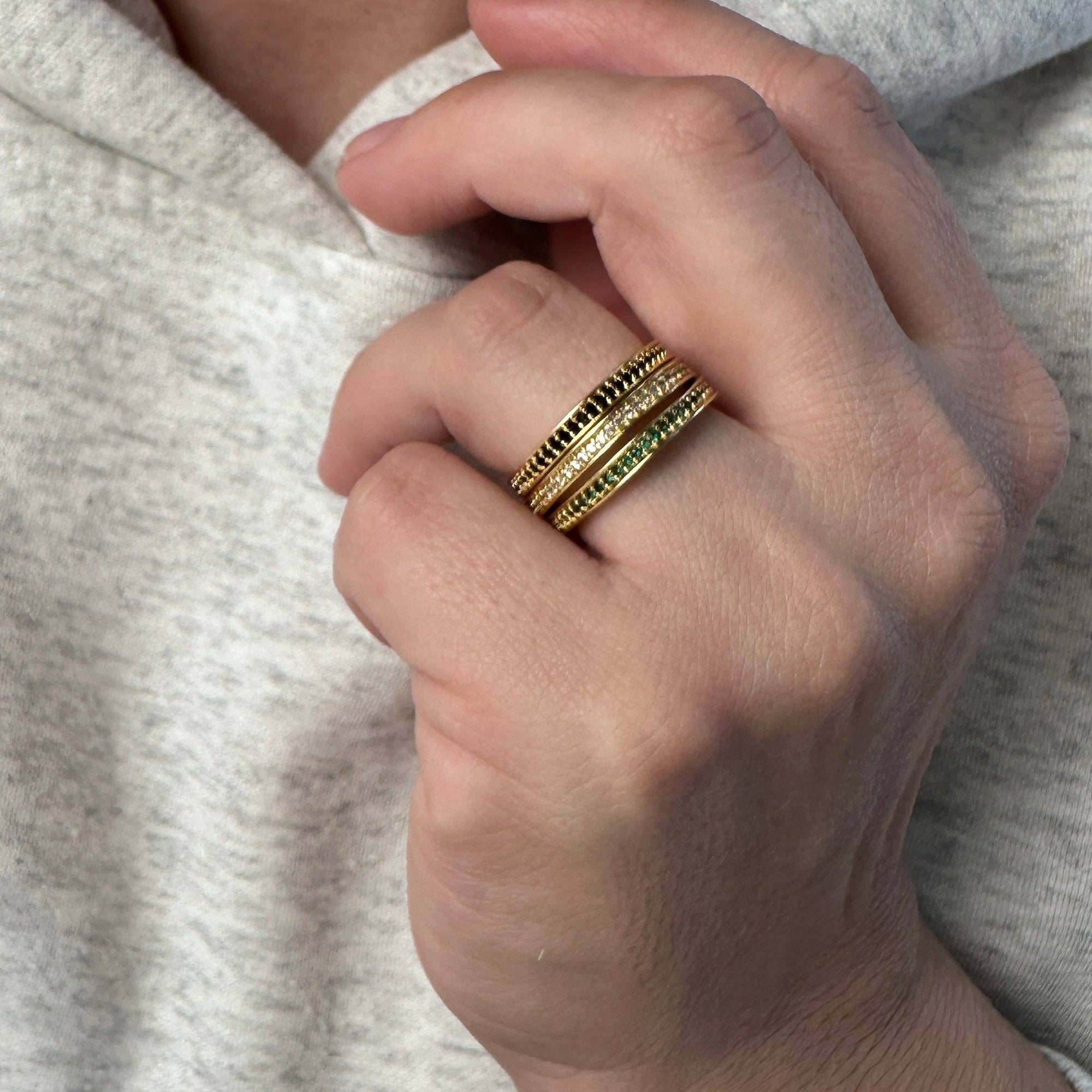 18k Gold Filled Eternity CZ Band Ring: Emerald