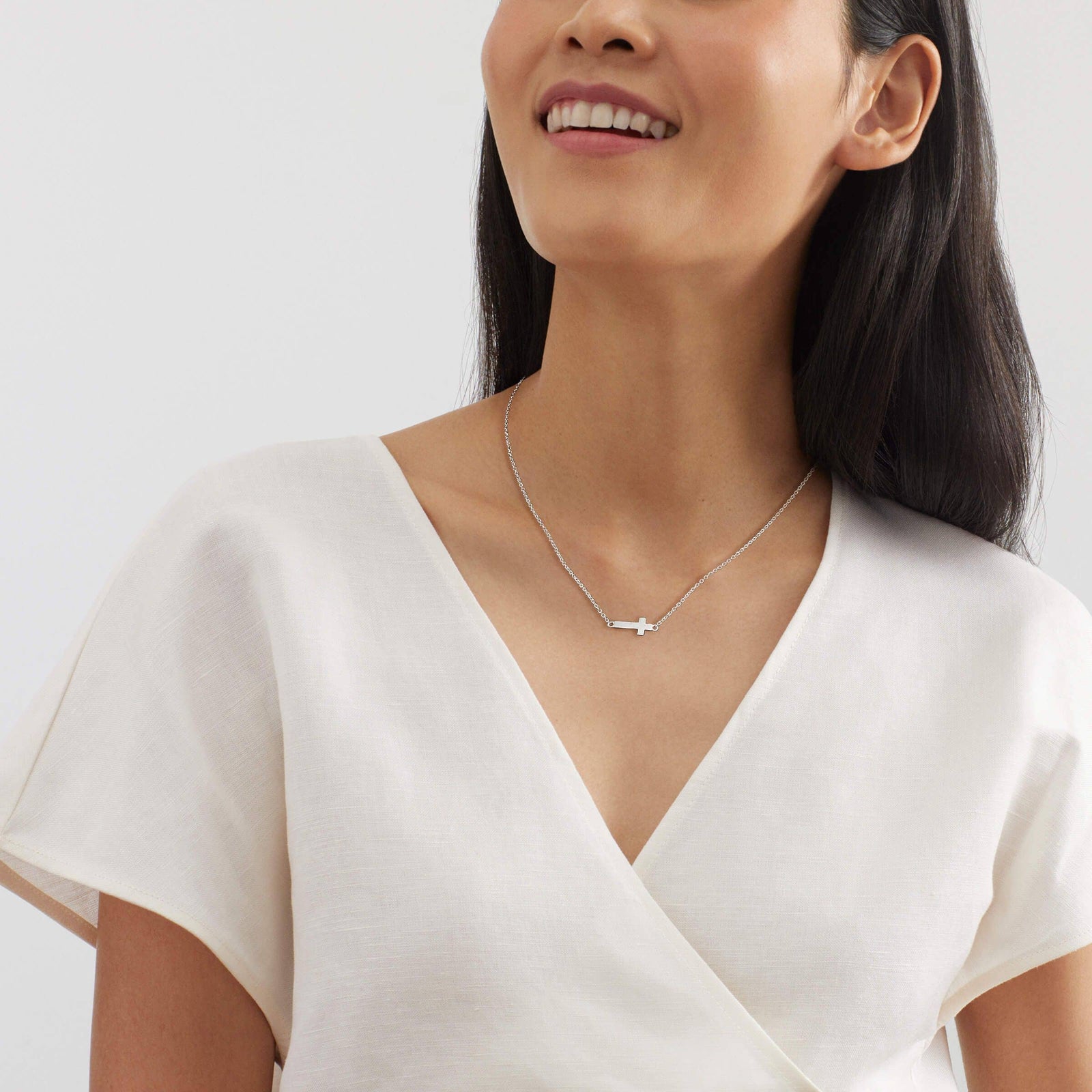 Silpada 'Simplex Cross' Horizontal Cross Necklace in Sterlin: White