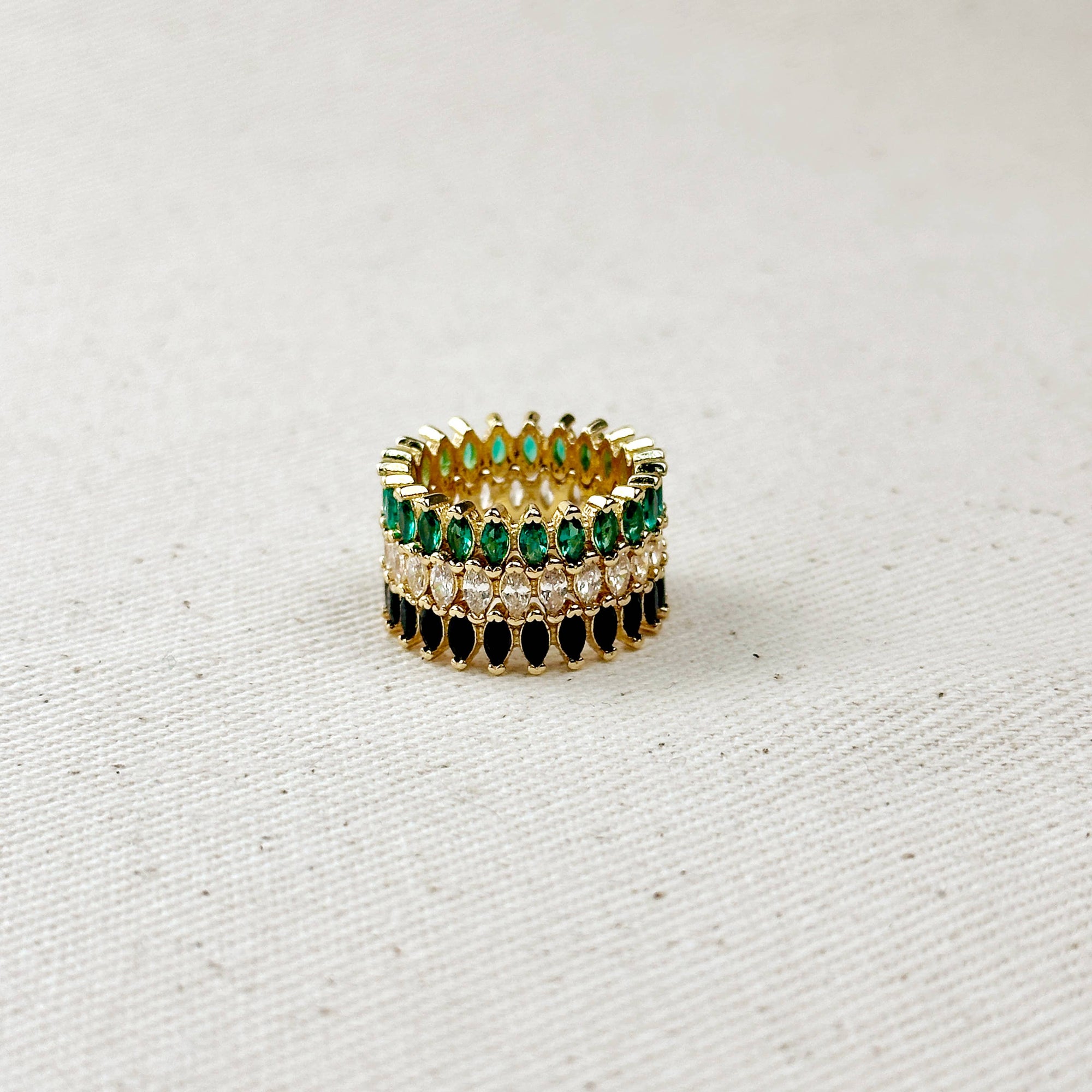 18k Gold Filled Marquise Eternity Band Ring: Black