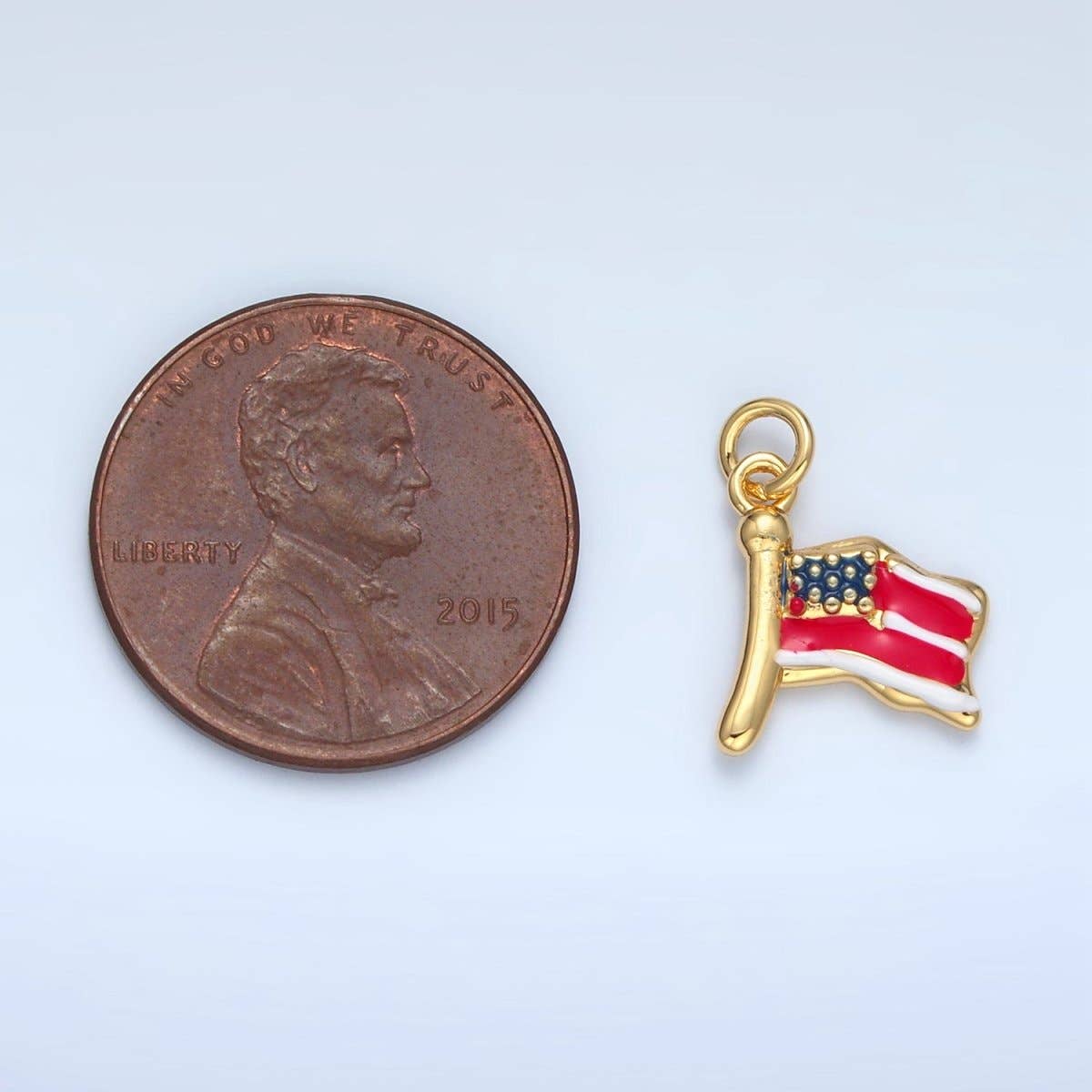 24K Gold Filled 12.5mm United States of America USA Flag Charm in Gold & Silver | N770: Gold