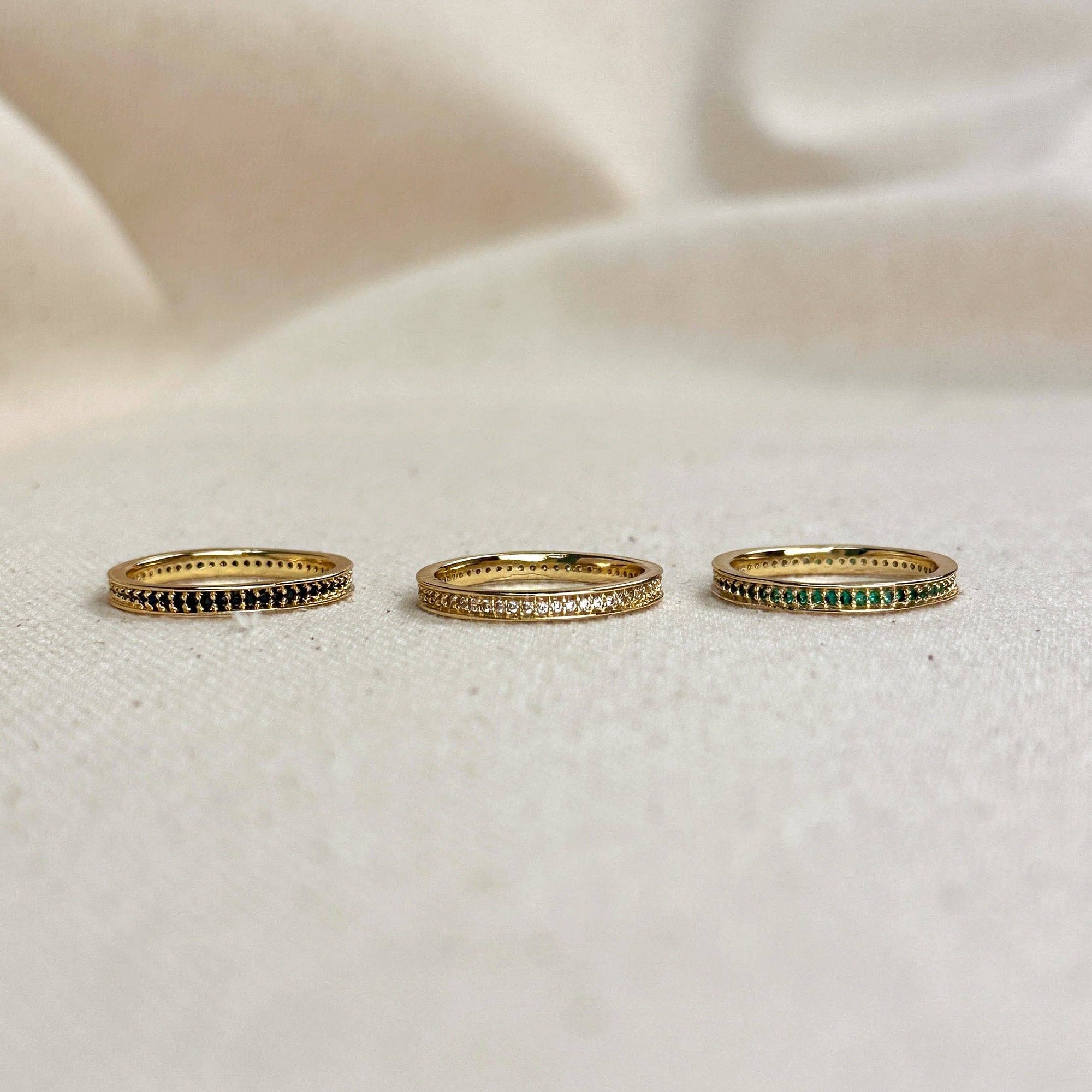 18k Gold Filled Eternity CZ Band Ring: Black