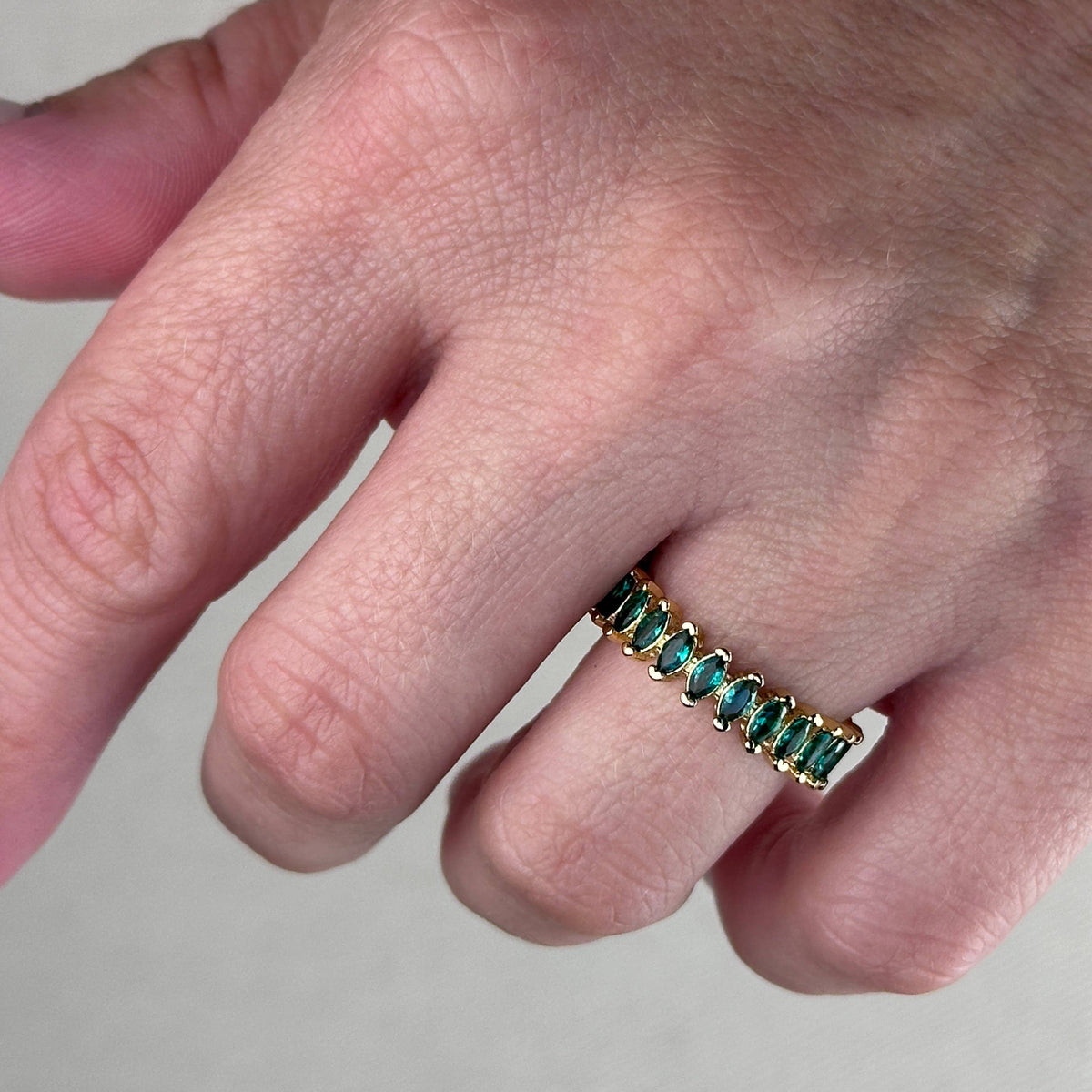 18k Gold Filled Marquise Eternity Band Ring: EMERALD